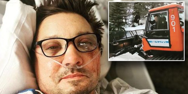 Jeremy Renner shares hospital selfie after surgery following snowplow accident.