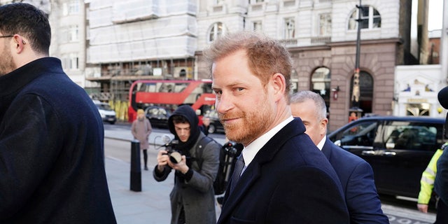 Prince Harry arrives at the Royal Courts of Justice, in London, Monday, March 27, 2023, for a hearing in a case against Associated Newspapers.