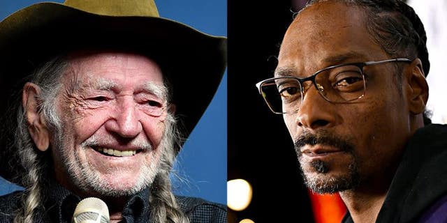A split of Willie Nelson and Snoop Dogg