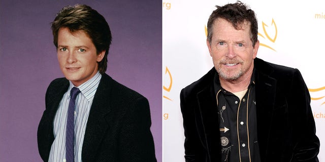 A split image of Michael J. Fox from "Family Ties" and from a benefit this year.