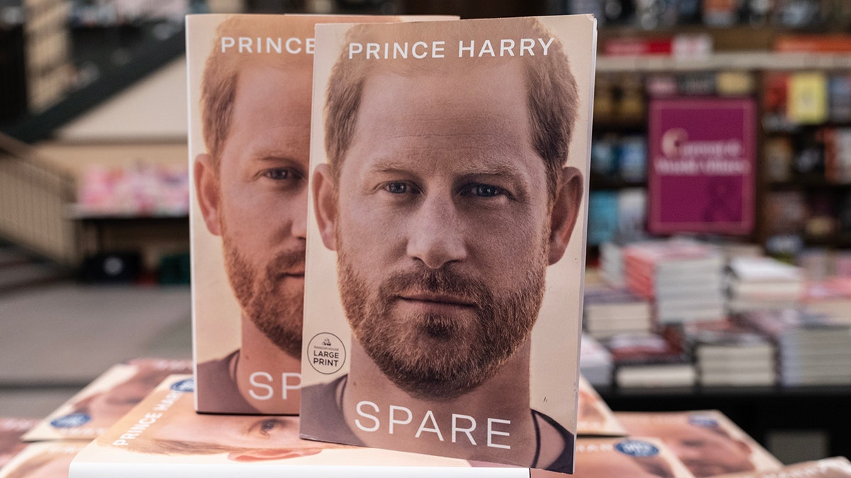 Prince Harry's book Spare on display at a store
