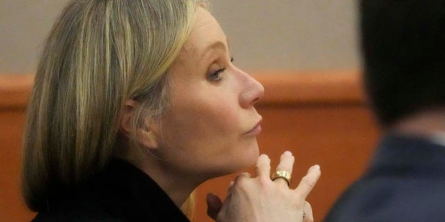 Gwyneth Paltrow sits in court during an objection by her attorney during her ski crash trial.
