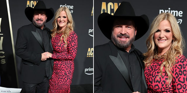 Garth Brooks wore signature black cowboy hat with black blazer, wife Trisha Yearwood rocks red leopard print dress