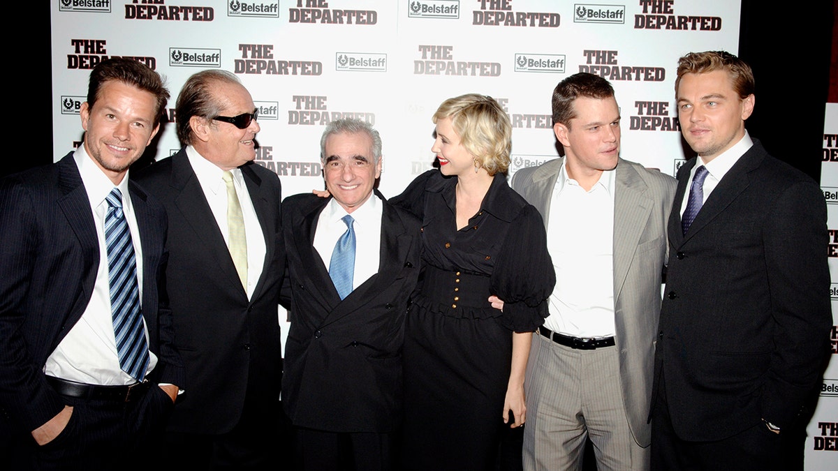 Mark Wahlberg, Jack Nicholson, Martin Scorsese, Vera Farmiga, Matt Damon, and Leonardo DiCaprio posing together