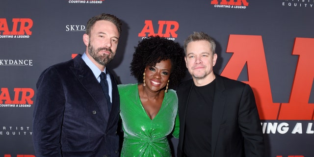 From left to right, Ben Affleck, Viola Davis and Matt Damon at the World Premiere of "AIR" on March 27.