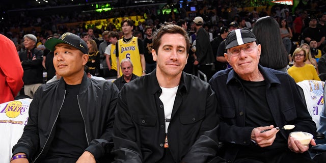 Gene Hong, Jake Gyllenhaal, and David Geffen at the Lakers game