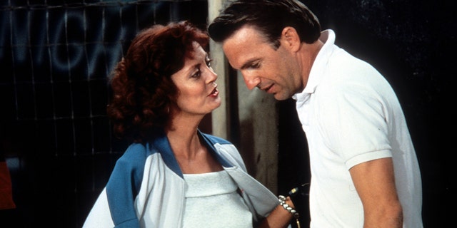 Susan Sarandon and Kevin Costner in a scene for "Bull Durham"