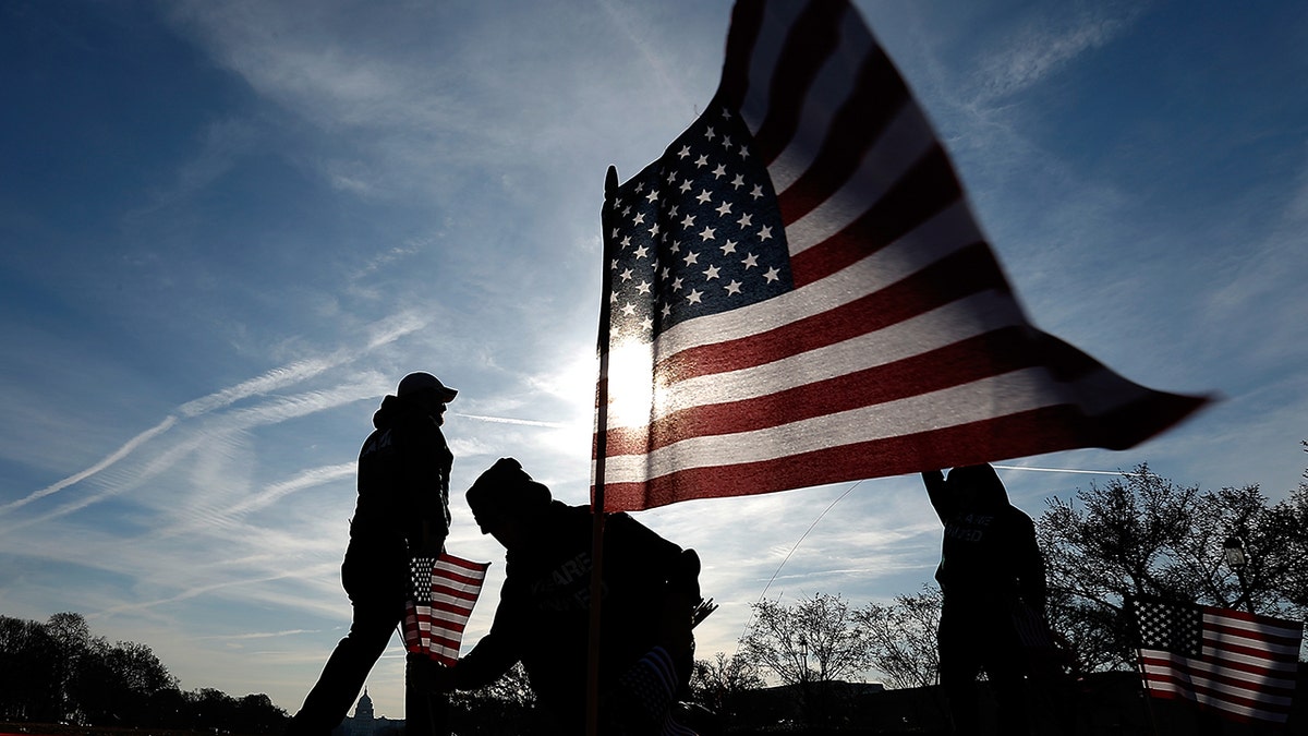 American flag displayed by veterans