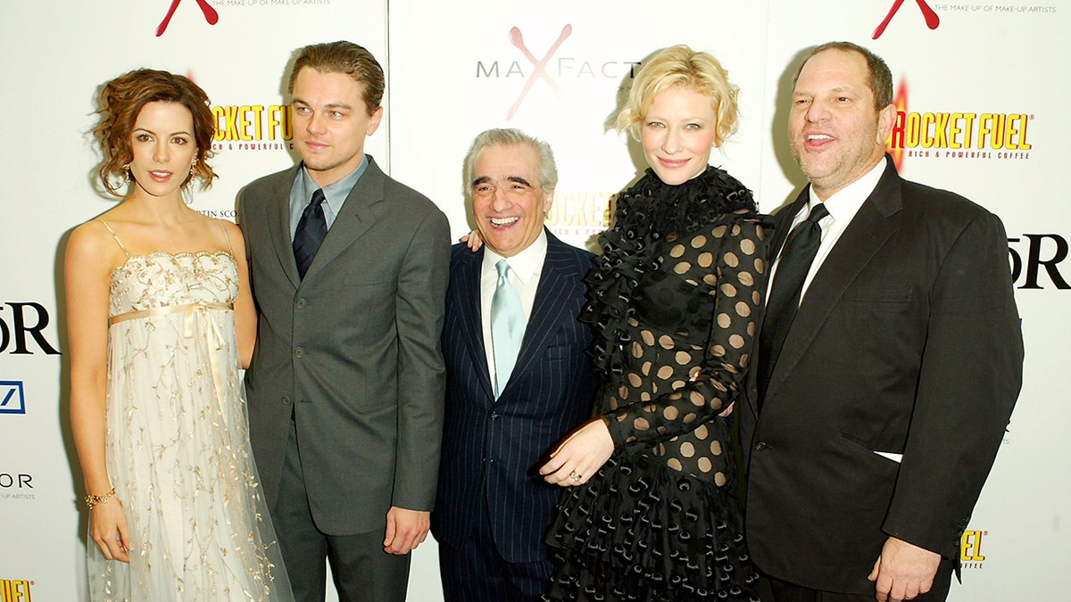 Kate Beckinsale, Leonardo DiCaprio, director Martin Scorsese, actress Cate Blanchett pose together