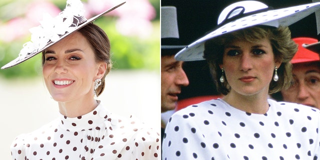Kate Middleton and Princess Diana wearing polka dot outfits