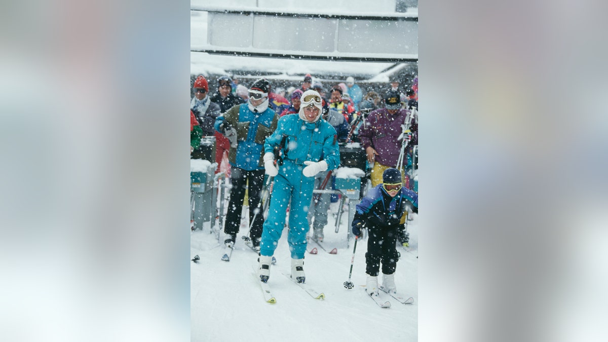 Princess Diana and her son Prince Harry on the ski slopes