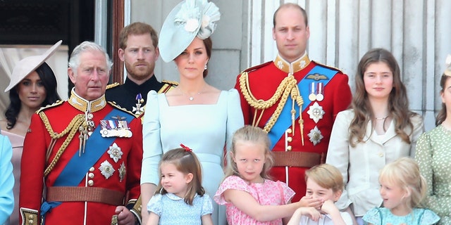 A close-up of the British royal family on the balcony of Buckingham Palace during Trooping the Colour