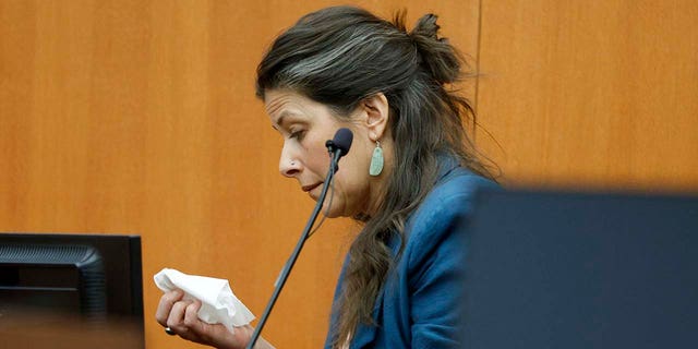 Polly Grasham, daughter of Terry Sanderson, reacts to questioning in court Thursday, March 23, 2023, in Park City, Utah. 