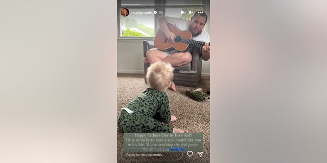 Luke Combs playing guitar for his son Tex
