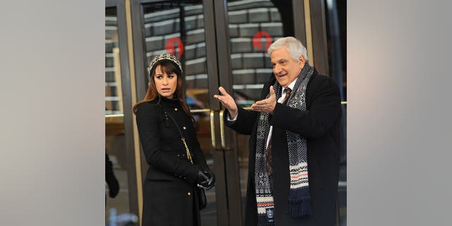 Lea Michele and Michael Lerner on the set of "Glee" in 2014.