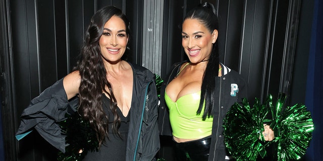 Nikki and Brie Bella at SiriusXM studios to record their podcast