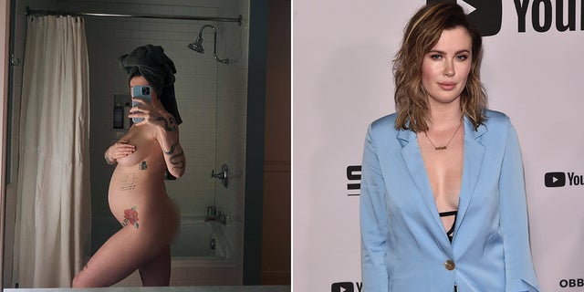 side by side of Ireland Baldwin posing nude and Ireland on the red carpet