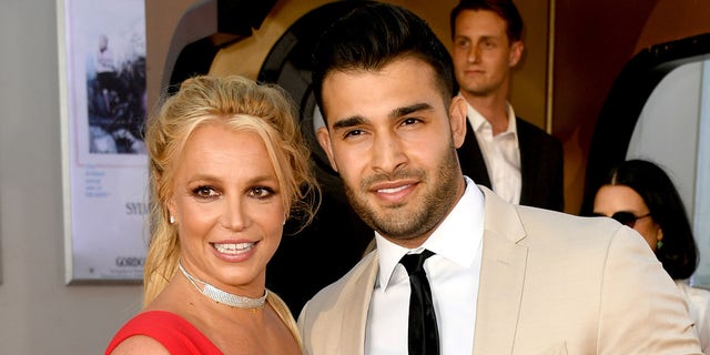 Britney Spears and her husband at the premiere of "Once Upon a Time in Hollywood."