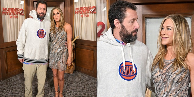 Aniston joked about Sandler's casual style when walking the red carpet at the "Murder Mystery 2" premiere.