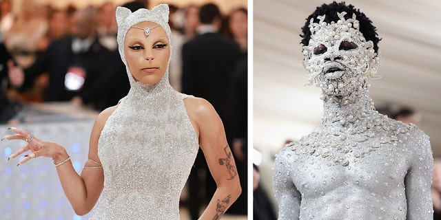 Doja Cat used facial prosthetics for cat-like features and Lil Nas X goes naked under glitter at Met Gala
