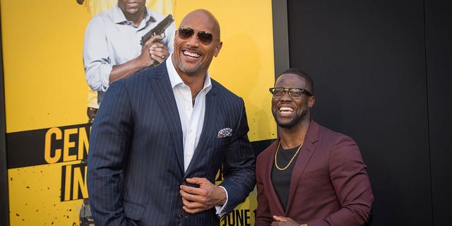 Dwayne Johnson and Kevin Hart together at an event