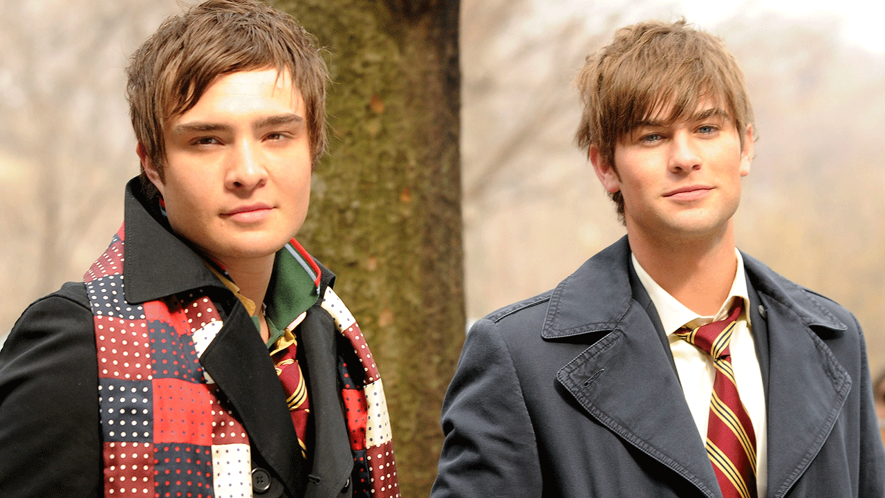 Ed Westwick and Chase Crawford on the set of "Gossip Girl"