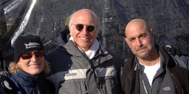 Larry David, center, is pictured at Deer Valley with fellow actors Glenn Close and Stanley Tucci.