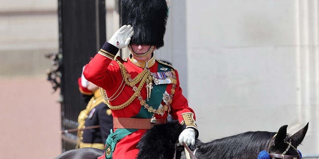 Prince Charles riding horseback in the 2022 Trooping the Colour parade