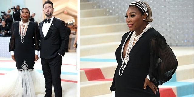 Serena Williams wears black dress with pearls to announce pregnancy with husband Alexis Ohanian at the Met Gala