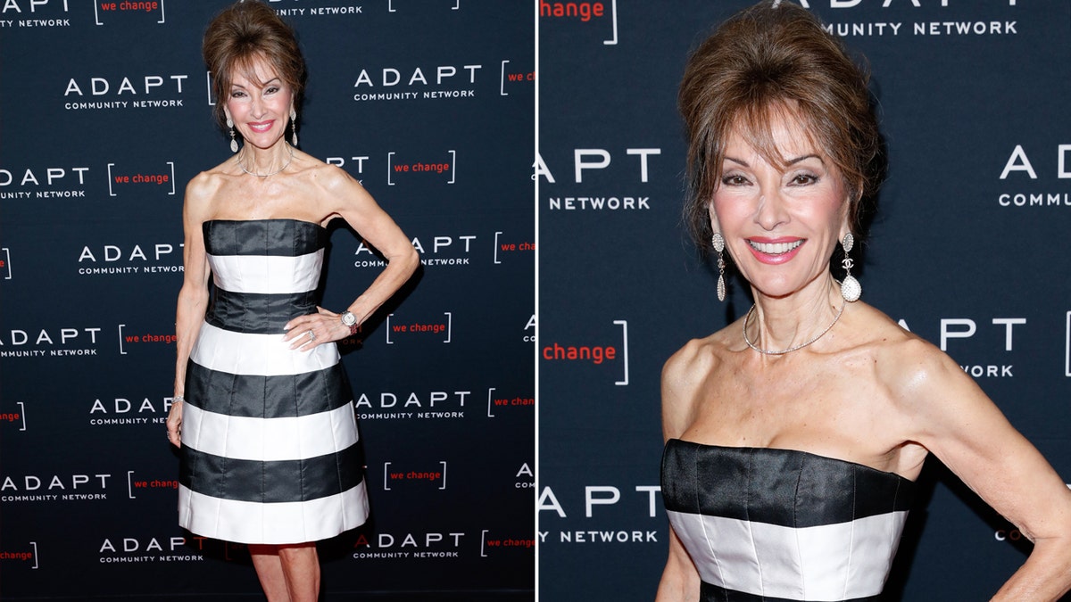 Susan Lucci on the red carpet in a black and white dress