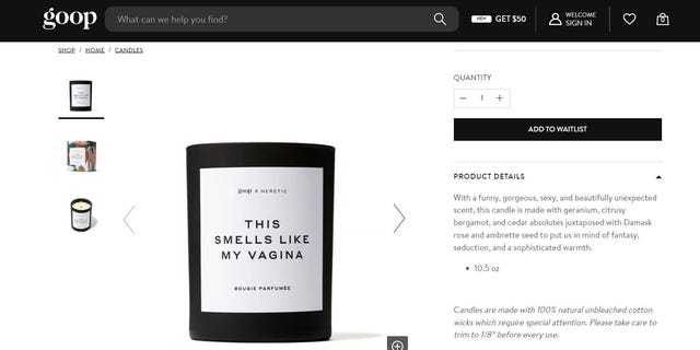 Goop's "This Smells Like My Vagina" candle is currently out of stock.